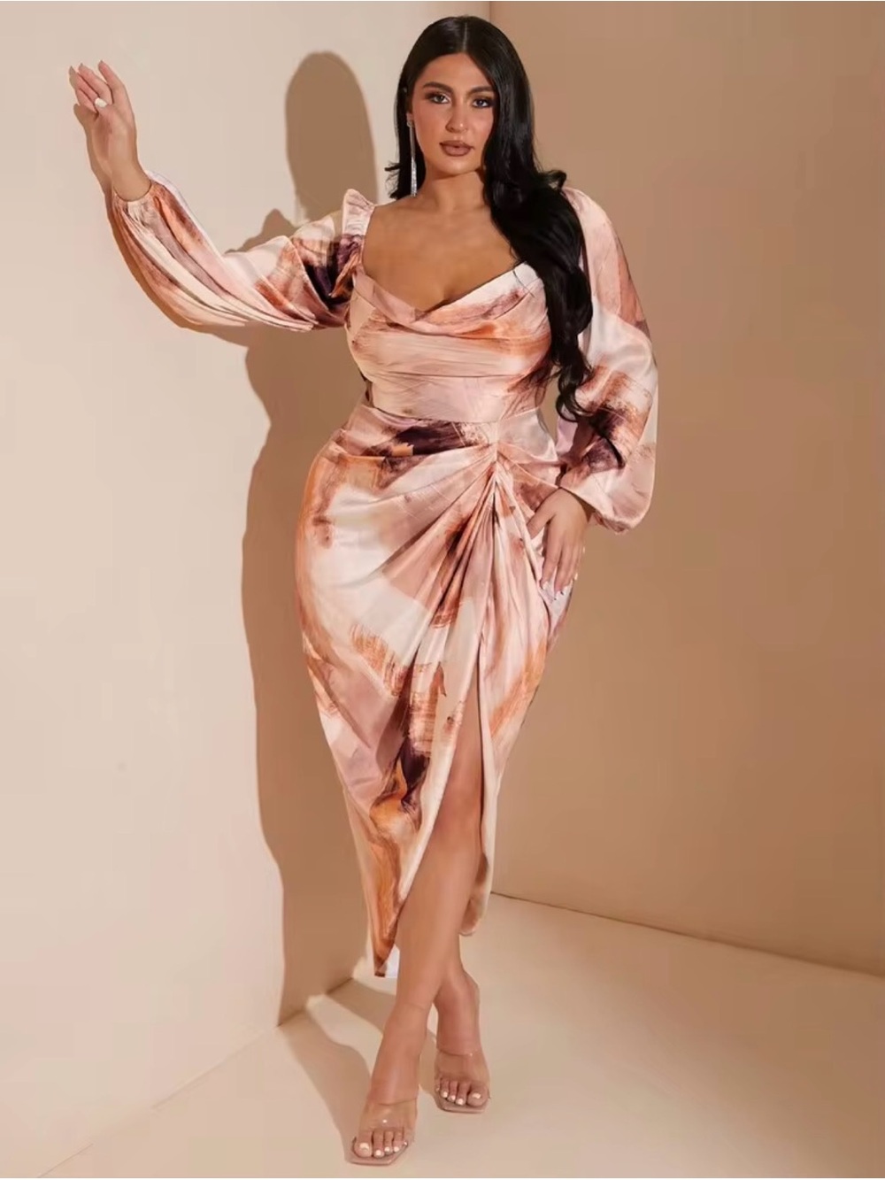 SHEIN BAE Plus Size Draped Ruched Asymmetrical Slit Dress